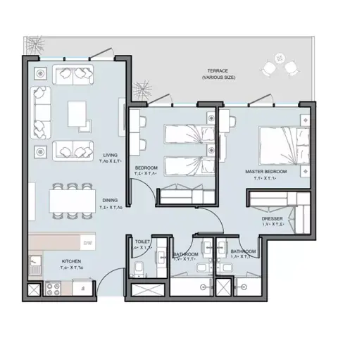 The District: Floor plan Type A, 918 sq ft