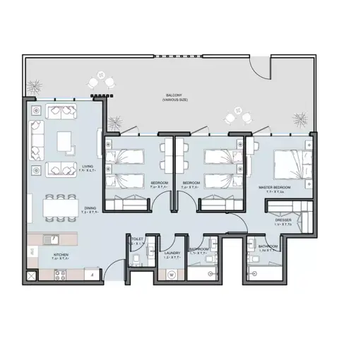 The District: Floor plan Type A, 1,187 sq ft
