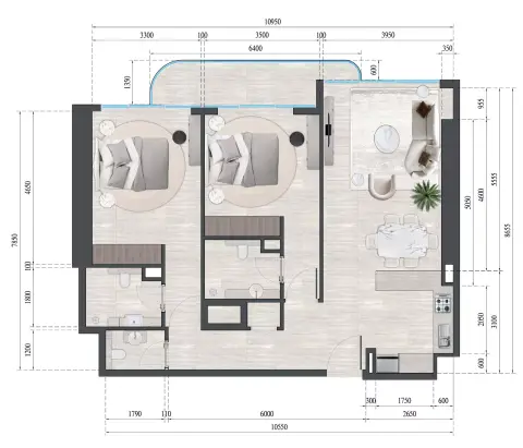 Guzel Towers Phase 4: Floor plan Type B, 1,071 sq ft