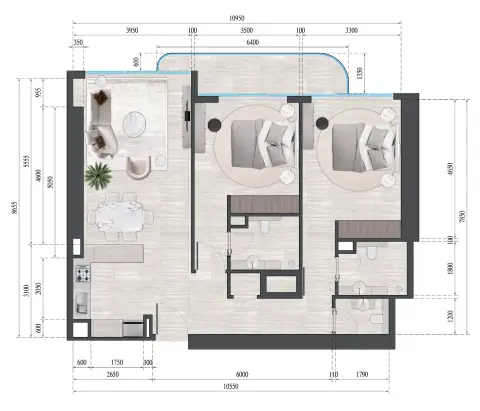 Guzel Towers Phase 4: Floor plan Type A, 1,074 sq ft