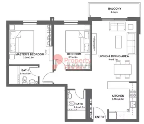 ريمان ليفينج المرحلة 2 من الدار: مخطط الطابق Type A, 796 sq ft