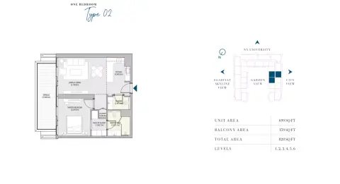 Vida Residences: फ़्लोर प्लान Type 02, 828 sq ft