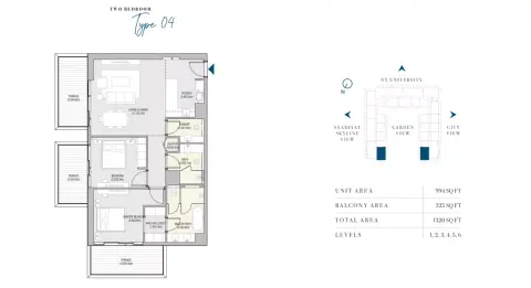Vida Residences: फ़्लोर प्लान Type 04, 1,320 sq ft