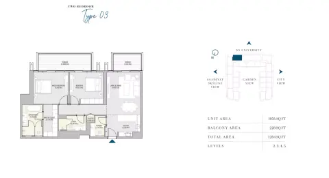 Vida Residences: फ़्लोर प्लान Type 03, 1,284 sq ft