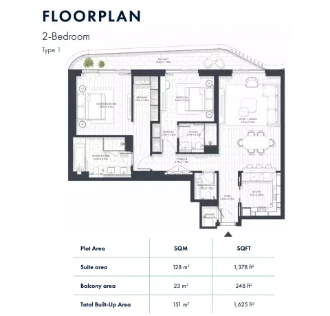 Sunstone Residences: Floor plan Type 1, 1,625 sq ft