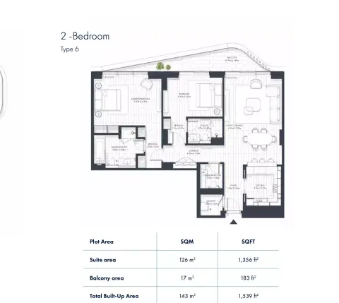 Sunstone Residences: Floor plan Type 6, 1,539 sq ft