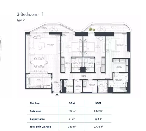 Sunstone Residences: Floor plan Type 2, 2,476 sq ft
