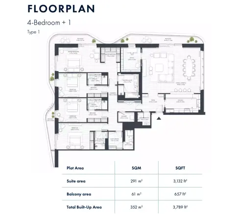 Sunstone Residences: Floor plan Type 1, 3,789 sq ft