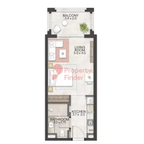 Granada: Floor plan Type A, 472 sq ft