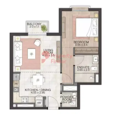 Granada: Floor plan Type D, 645 sq ft
