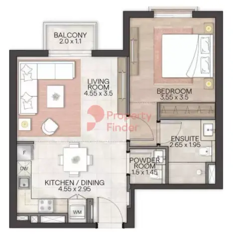 Granada: Floor plan Type E, 624 sq ft