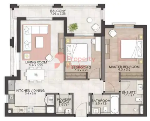 Granada: Floor plan Type B, 1,118 sq ft