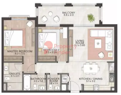 Granada: Floor plan Type A6, 1,151 sq ft