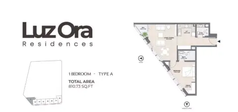 Luzora Residences: Floor plan Type A, 810 sq ft