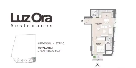 Luzora Residences: Floor plan Type C, 776 sq ft