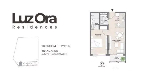 Luzora Residences: Floor plan Type B, 575 sq ft