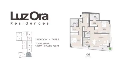 Luzora Residences: Floor plan Type A, 1,517 sq ft