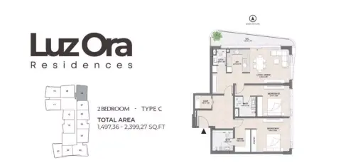 Luzora Residences: Floor plan Type C, 1,497 sq ft