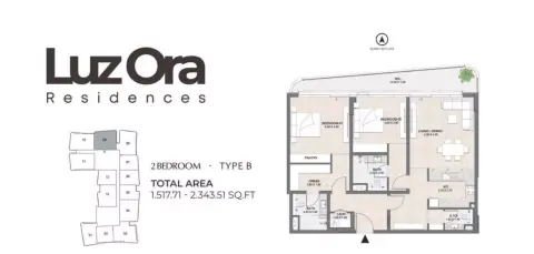 Luzora Residences: Floor plan Type B, 1,517 sq ft