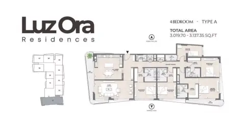 Luzora Residences: Floor plan Type A, 3,019 sq ft