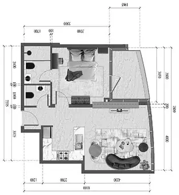Renad Tower: Type 6, 615 sq ft 户型图