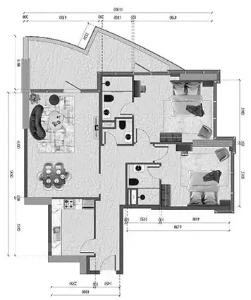 Renad Tower: Type 1, 1,274 sq ft 户型图