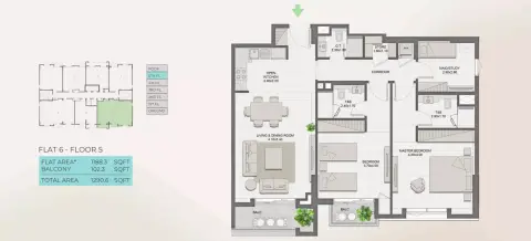 Reeman Residence 01: फ़्लोर प्लान Type 2B+, 1,290 sq ft