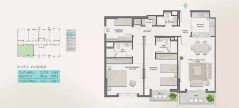 Reeman Residence 01: फ़्लोर प्लान Type 2A+, 1,321 sq ft