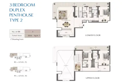 Rotana Residences South Tower: Type 2, 3,056 sq ft 户型图