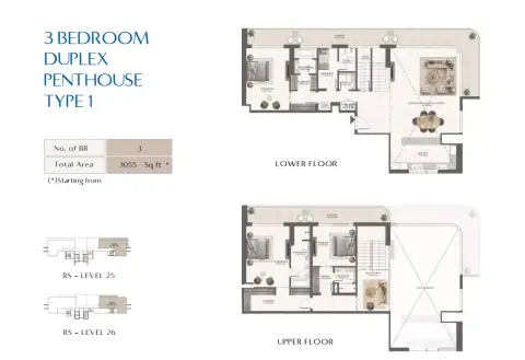 Rotana Residences South Tower: Type 1, 3,055 sq ft 户型图