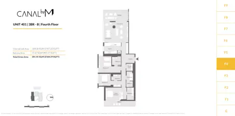 Canal by M: Unite 401, 2,168 sq ft 户型图