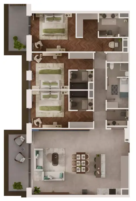 Sama Yas: Floor plan Type E, 2,214 sq ft