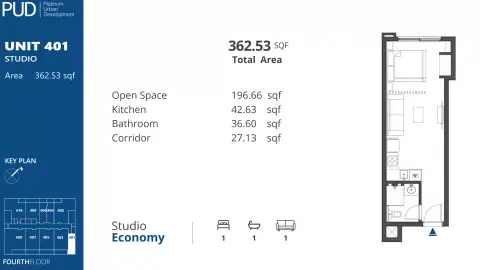 بي يو دي ريزيدنسز 1: مخطط الطابق Type 2, 362 sq ft