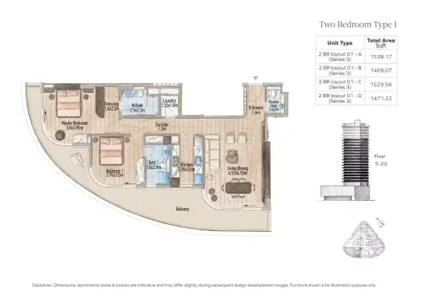 Flow 25: फ़्लोर प्लान Type 1, 1,469 sq ft