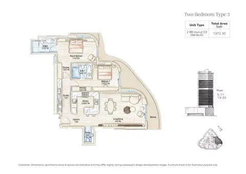 Flow 25: फ़्लोर प्लान Type 3, 1,372 sq ft