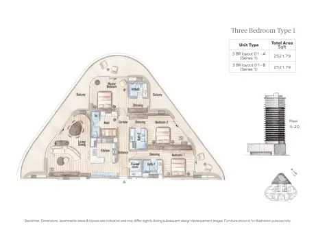 Flow 25: फ़्लोर प्लान Type 1, 2,521 sq ft