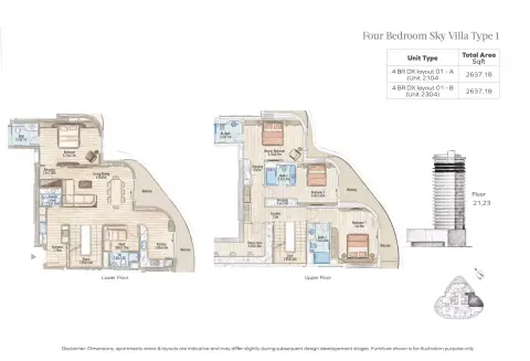 Flow 25: फ़्लोर प्लान Type 1 (Sky villa), 2,637 sq ft
