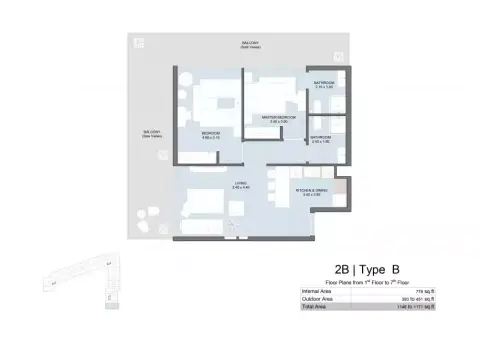 The Gate Masdar City: Floor plan Type B, 1,171 sq ft