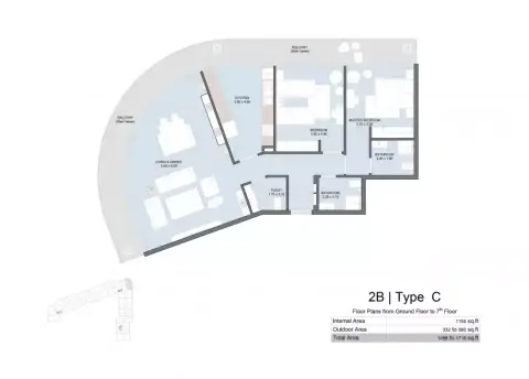 The Gate Masdar City: Floor plan Type C, 1,716 sq ft