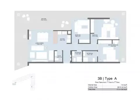 The Gate Masdar City: Floor plan Type A, 1,925 sq ft