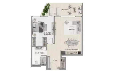 Riviera Residences: Floor plan Type A1, 689 sq ft