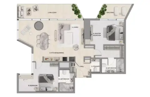 Riviera Residences: Floor plan Type A2, 1,152 sq ft