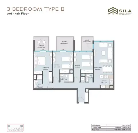 Sila: Floor plan Type B, 1,431 sq ft