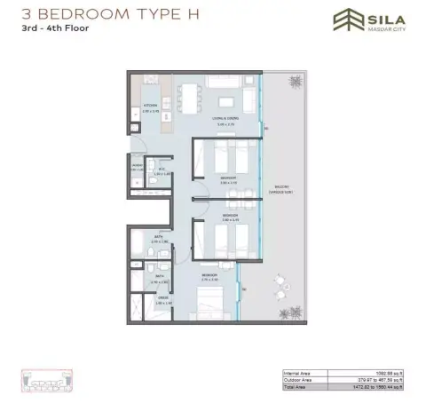 Sila: Floor plan Type H, 1,472 sq ft