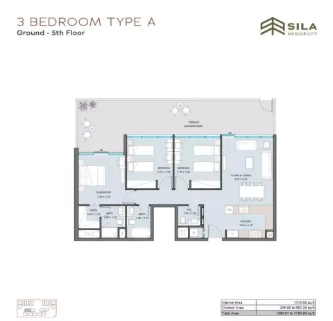 Sila: Floor plan Type A, 1,396 sq ft
