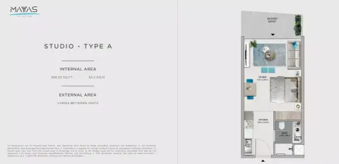 Mayyas at The Bay: Floor plan Type A, 368 sq ft