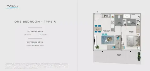 Mayyas at The Bay: Floor plan Type A, 601 sq ft
