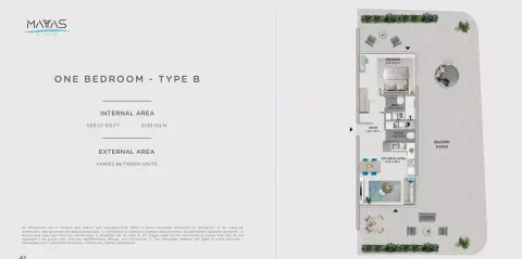 Mayyas at The Bay: Floor plan Type B, 559 sq ft