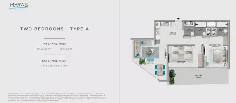 Mayyas at The Bay: Floor plan Type A, 891 sq ft
