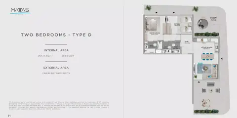 Mayyas at The Bay: Floor plan Type D, 954 sq ft